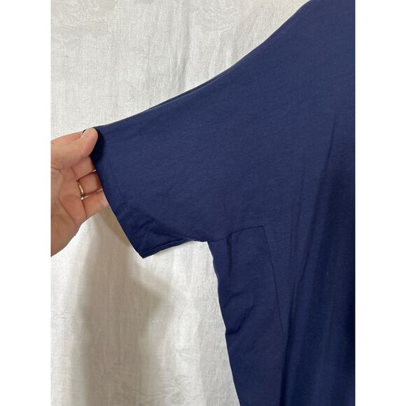 Eileen Fisher T Shirt Dress Small Navy Short Sleeve Casual Viscose Stretch Boxy - Picture 4 of 9